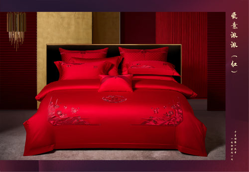 Abundant Love — Red wedding bedding by QiCai Home