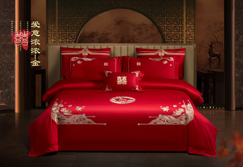 Abundant Love — Gold Embroidery wedding bedding by QiCai Home